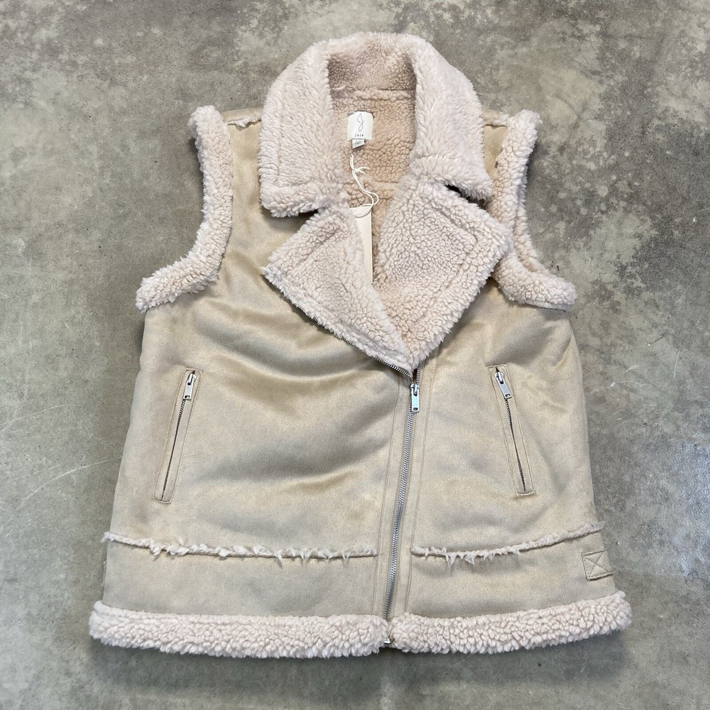 Joie Jacket Womens Size Small Camel Tan Knit Utility Vest Zip Sherpa Lined